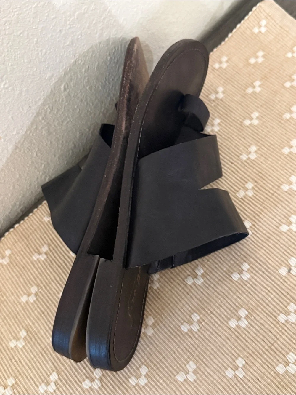 Free People Black Leather Slide Sandals